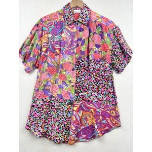 Nuovo‎ Rayon Blouse Womens M Patchwork Floral Paisley Boho Eclectic